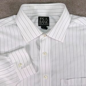 Jos A Bank Traveler Button Up Shirt Mens 16 1/2 - 32 Gray Striped Long Sleeve